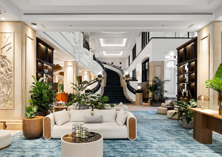 the lobby of a luxury hotel