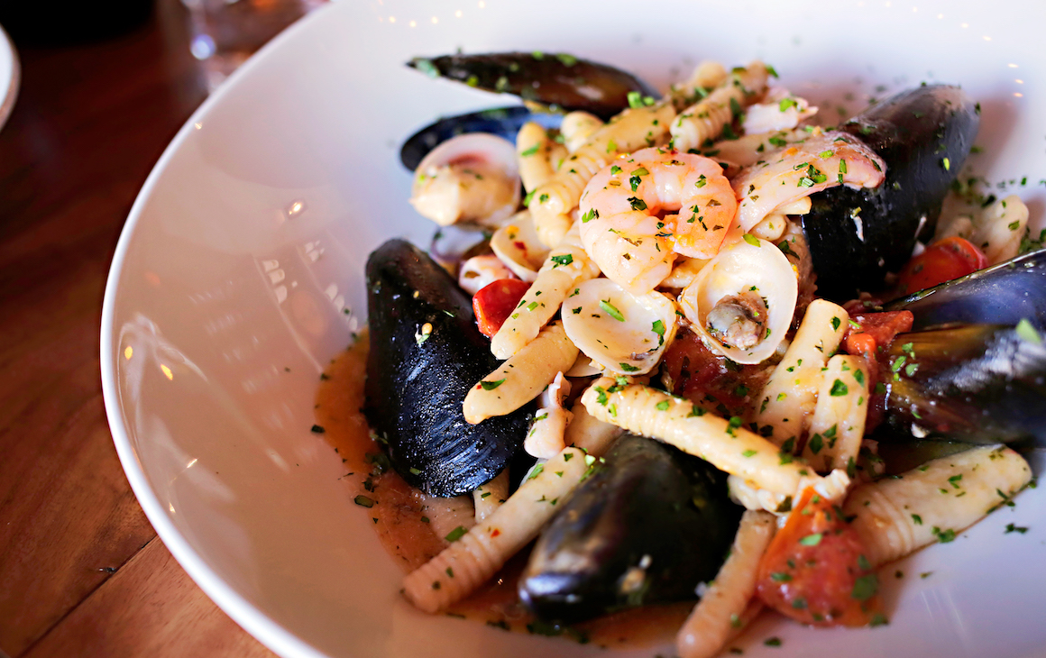 a bowl of seafood pasta from La Sosta