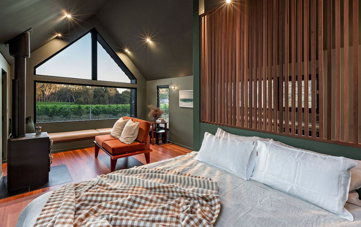 contemporary tiny cabin in Yallingup, with bed and living area