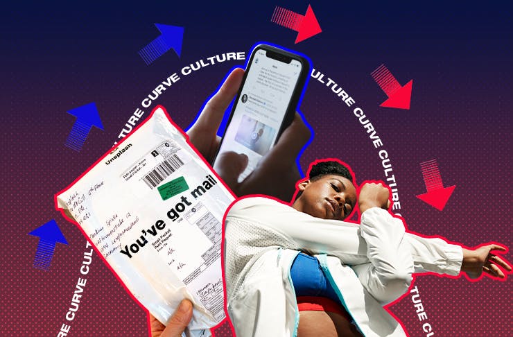 A collage image to depict the Urban Culture Curve, featuring a post parcel, an iPhone app and a girl stretching. 