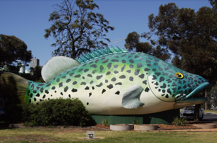 A giant murray cod statue in Swan Hill.