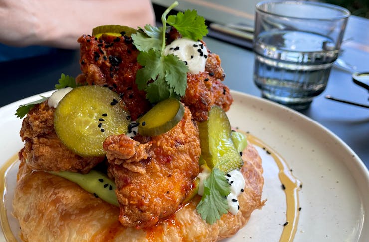 a fried chicken brunch dish from Pogo in Mount Hawthorn, Perth