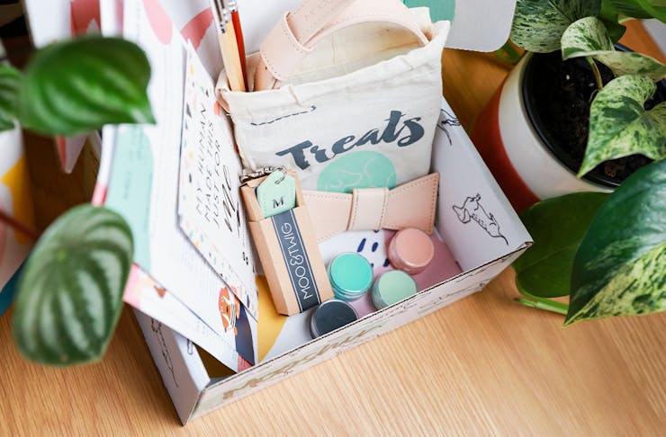 a box filled with craft materials
