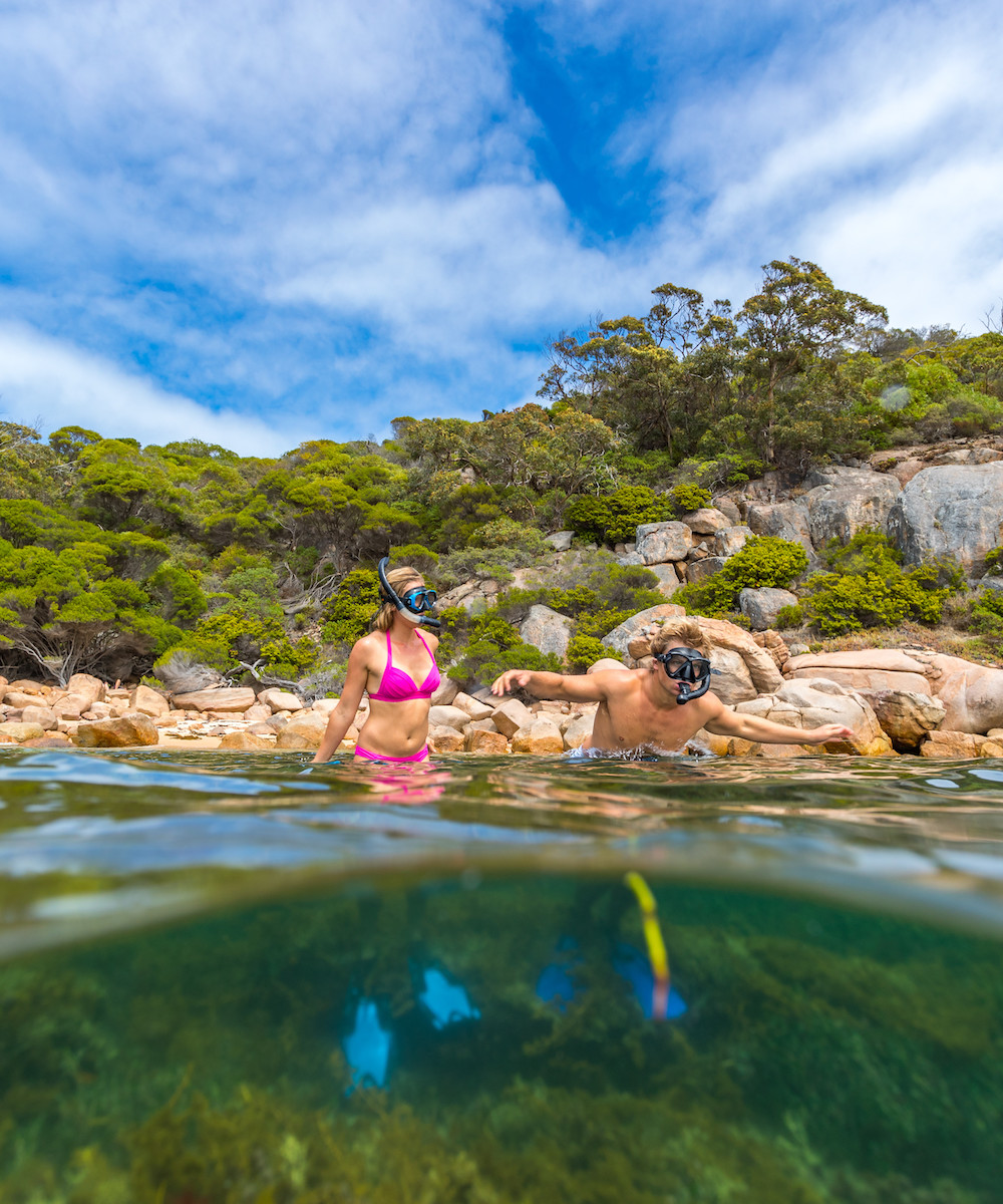 two people snorkelling at Woody Island near Esperance