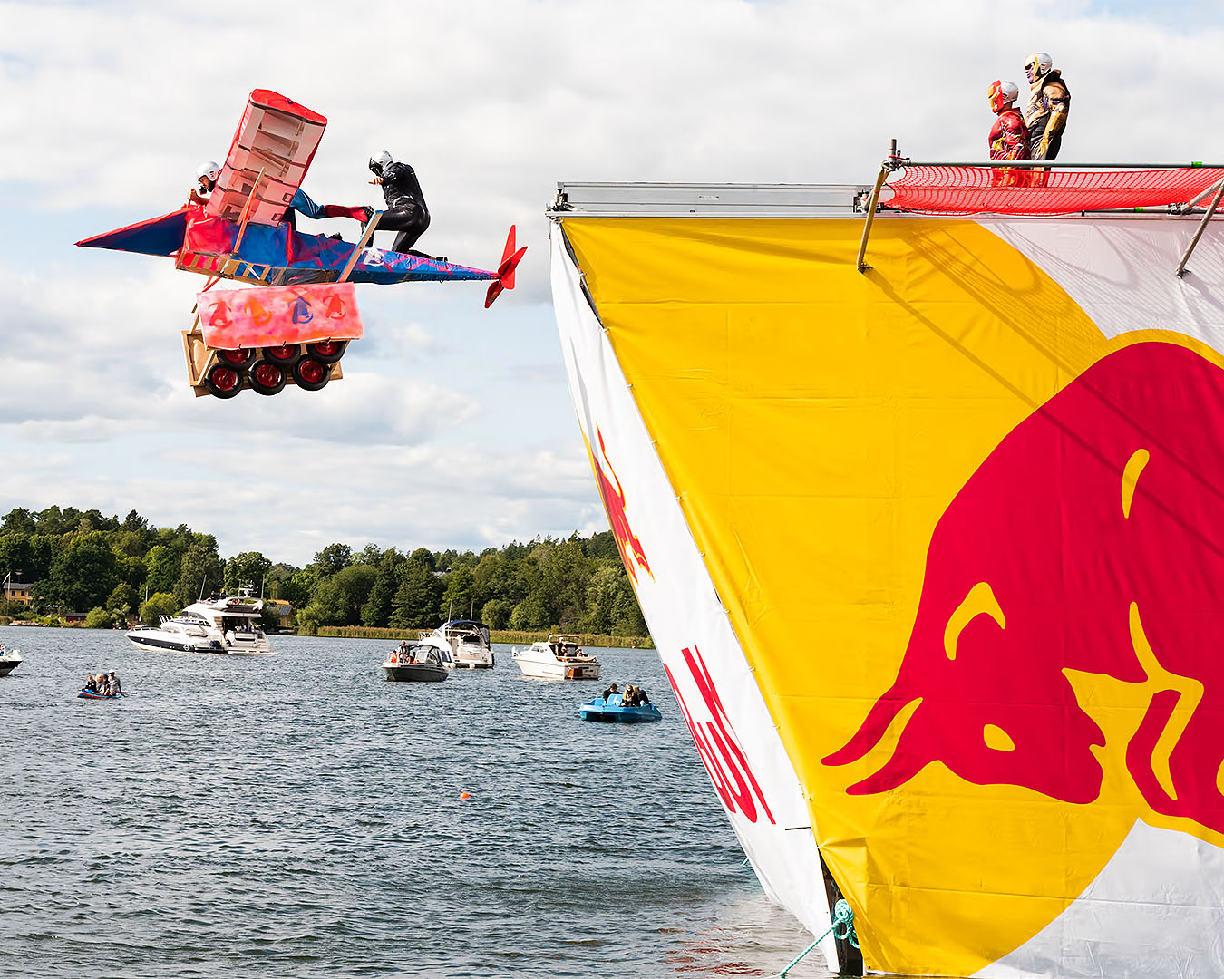 A competitor competes in Red Bull Flugtag.