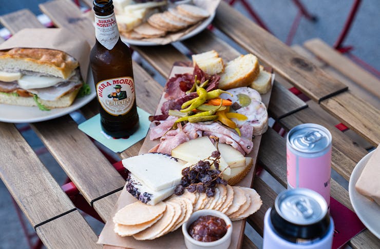 a charcuterie board on a table