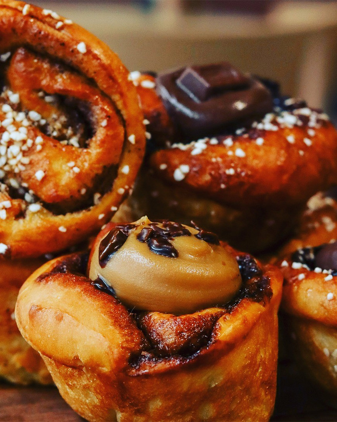 A heaping stack of cinnamon buns from Scandibunz.