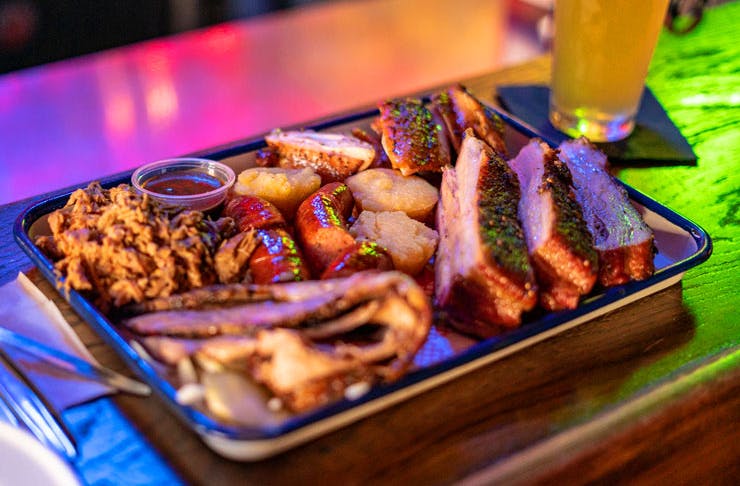 A tray of smoked meats on the bar at Surly's Tavern in Surry Hills, Sydney. 