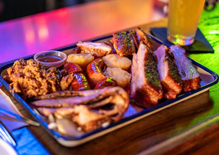 A tray of smoked meats on the bar at Surly's Tavern in Surry Hills, Sydney. 