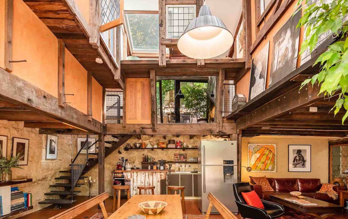 interior of Airbnb with rustic design. 