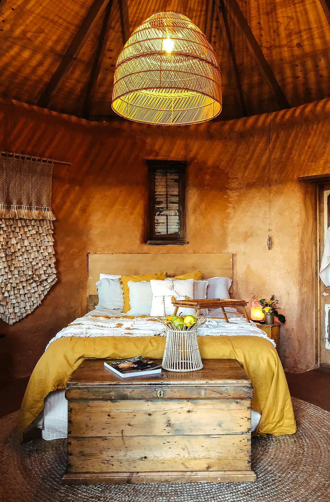 interior of straw bale hut