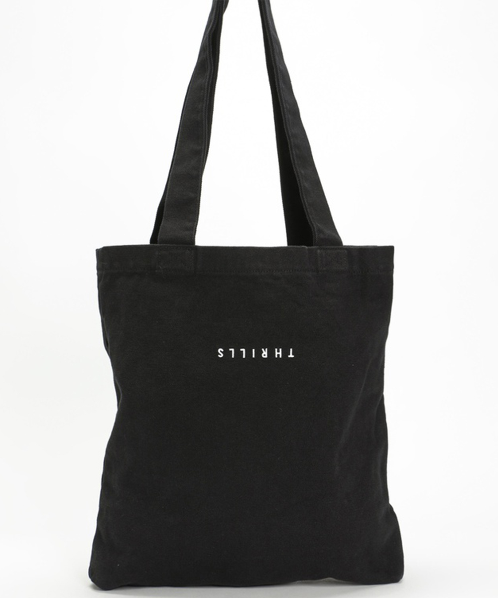 a black cotton tote with Thrills written on it